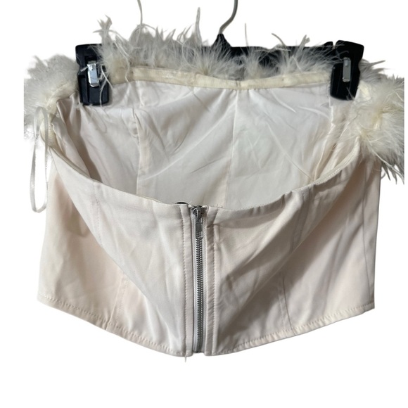 Le Lis Cream Feather Trim Corset Crop Top - Picture 5 of 5